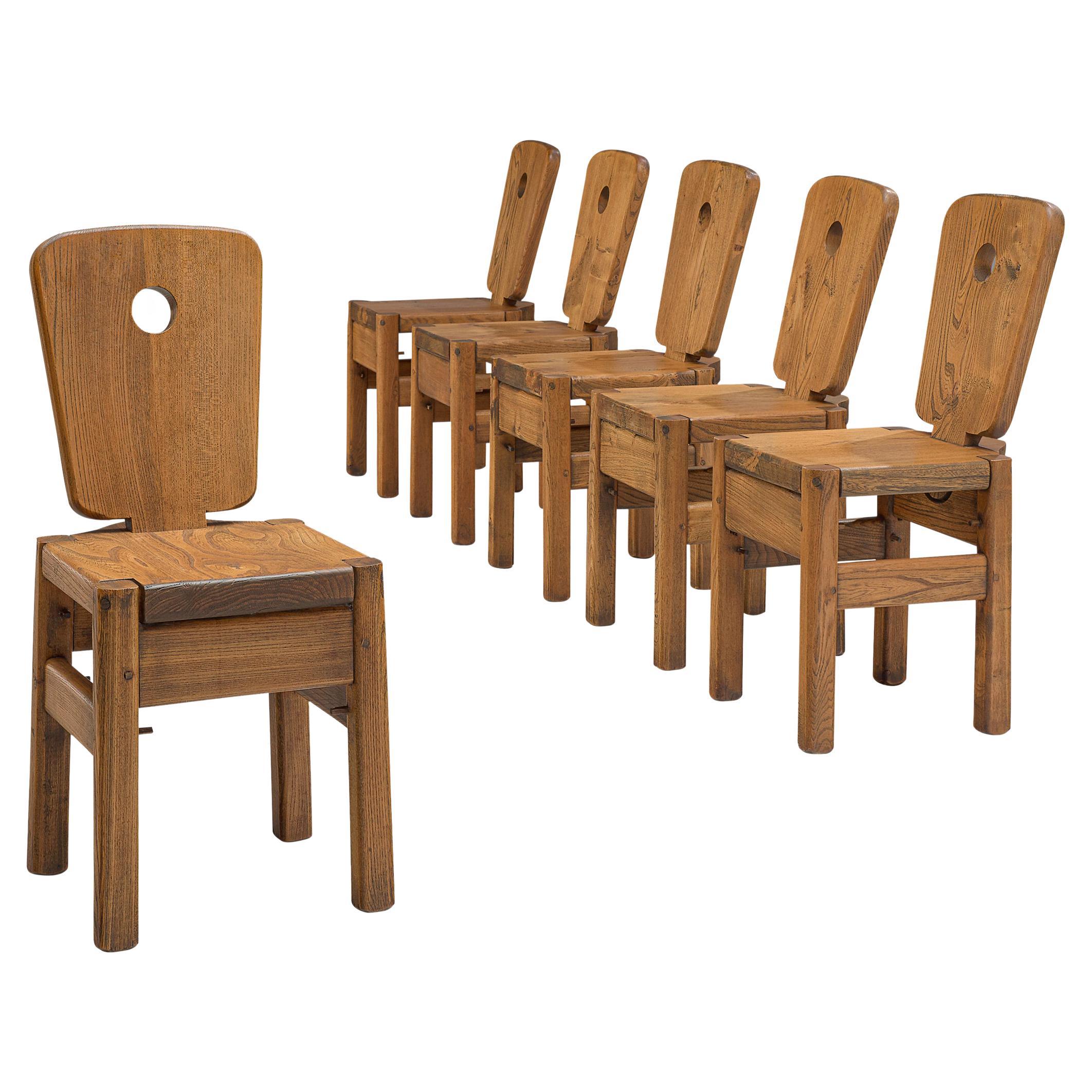 Dutch Set of Six Dining Chairs in Oak