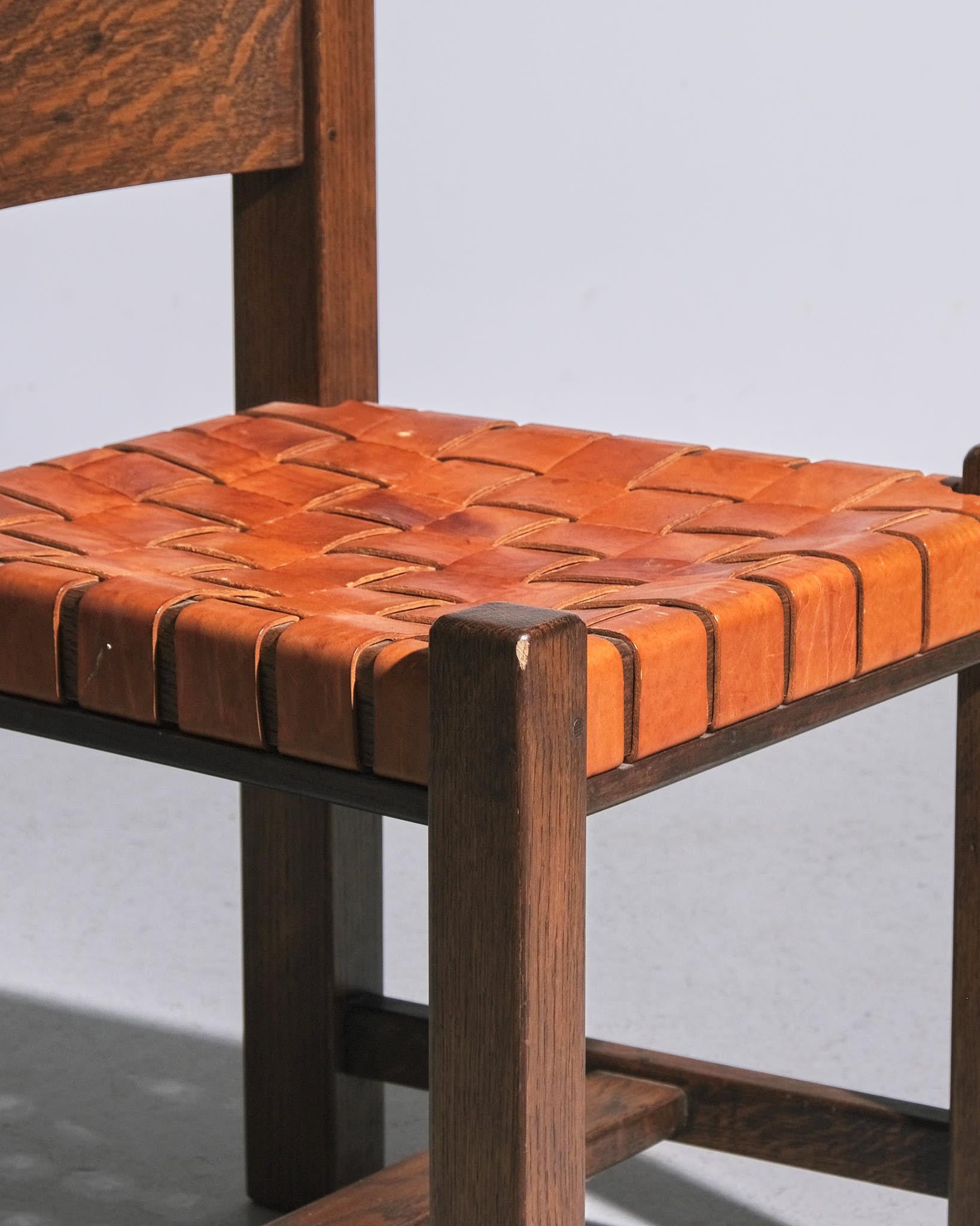 Set olandese di sei sedie da pranzo in Oak e pelle in vendita 1