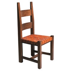 Dutch Set of Six Oak and Leather Dining Chairs