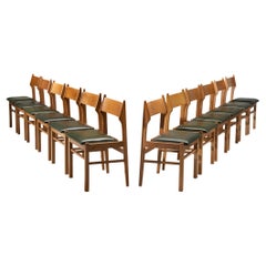 Dutch Set of Twelve Dining Chairs in Wood and Dark Grey Leatherette
