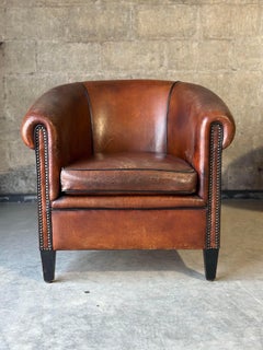 Dutch Sheep’s Leather Club Chairs, a Pair