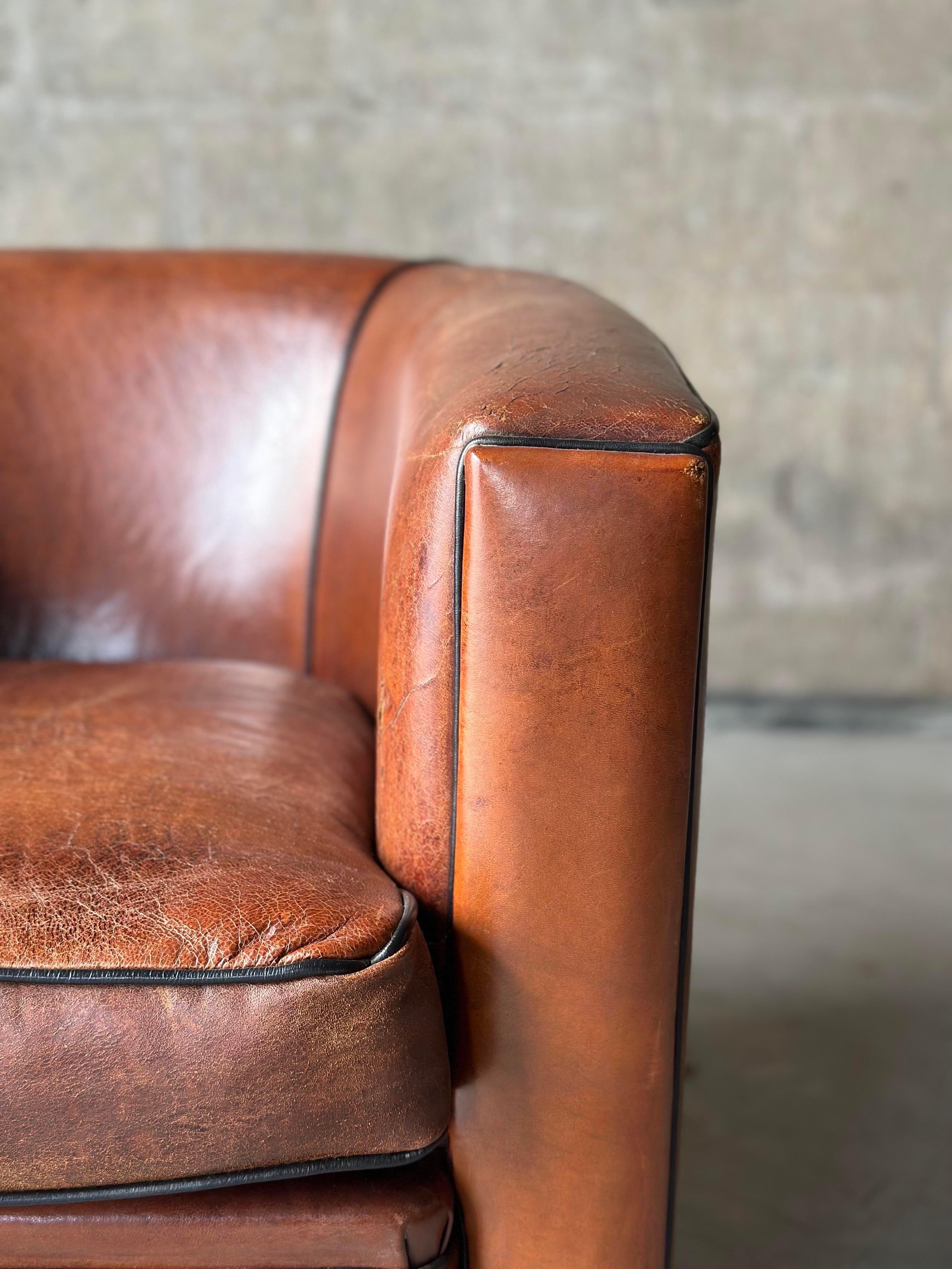 Dutch Sheep’s Leather Club Chairs - a Pair For Sale 1