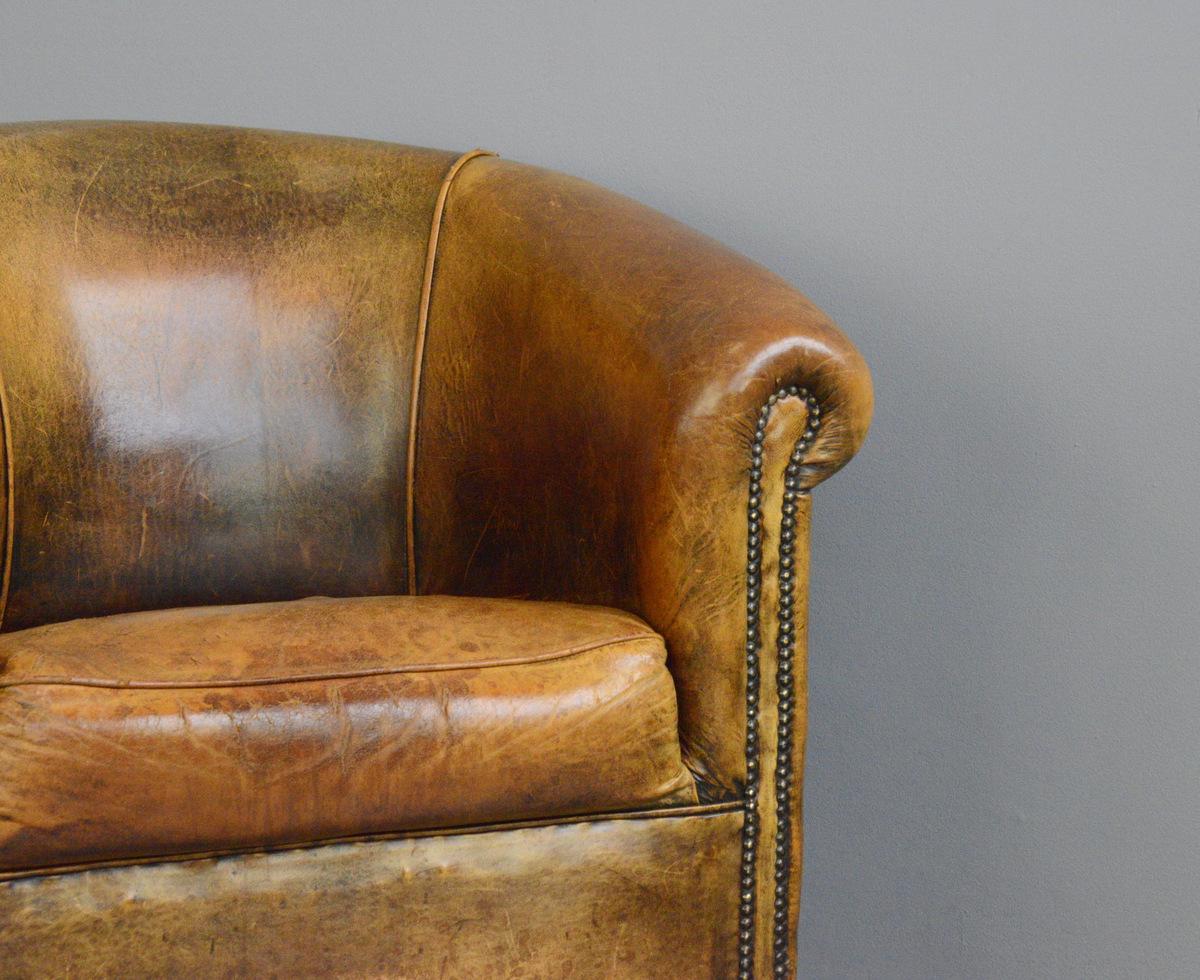 Dutch Colonial Dutch Sheepskin Leather Tub Chair