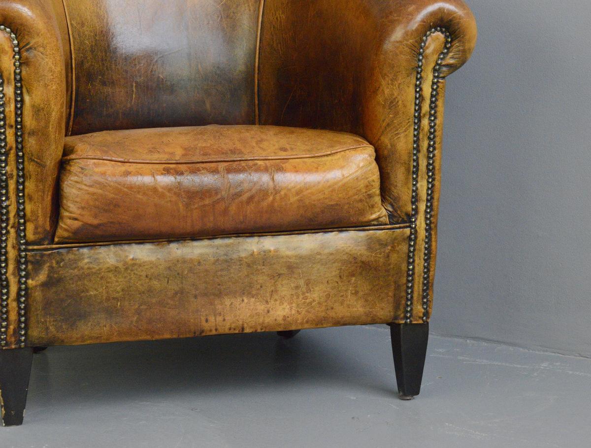 Dutch Sheepskin Leather Tub Chair In Good Condition In Gloucester, GB