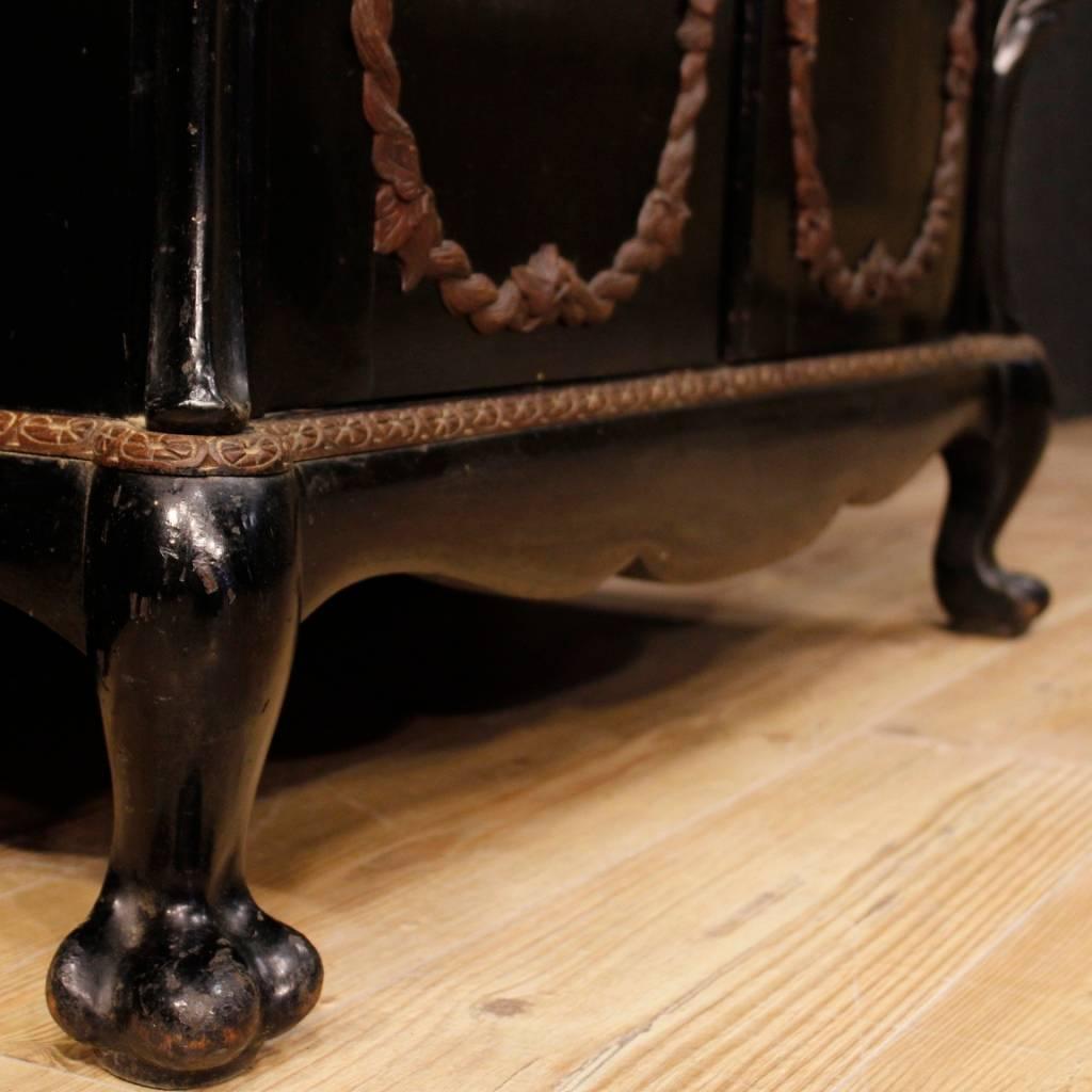 Dutch Sideboard in Oak and Ebonized Wood with Mirrors from 20th Century 2