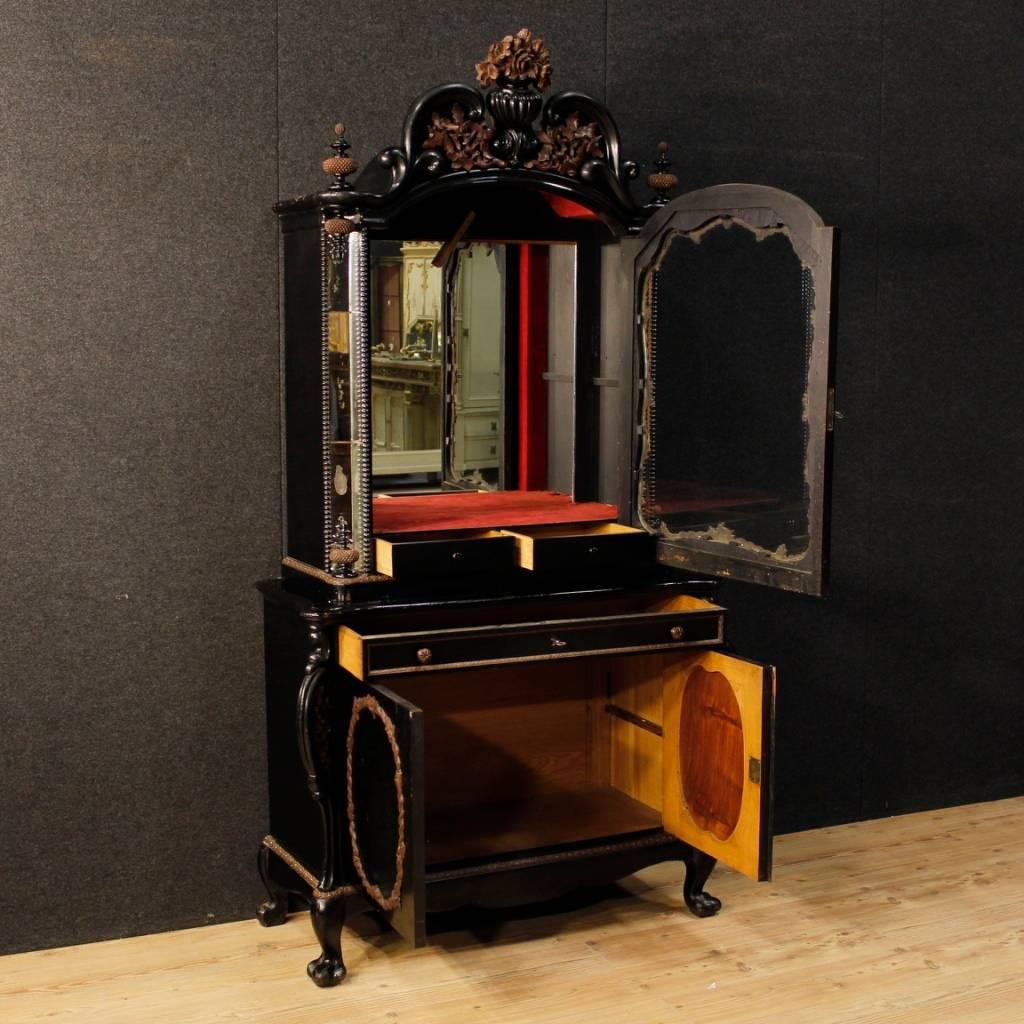 Dutch Sideboard in Oak and Ebonized Wood with Mirrors from 20th Century 3