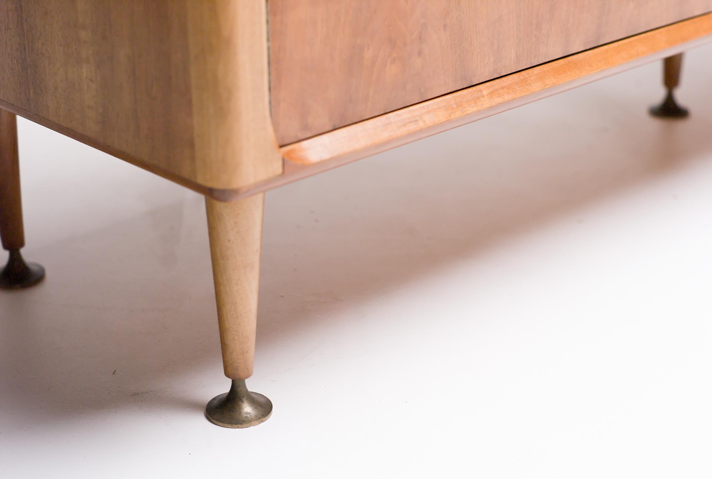 Brass Dutch Sideboard in Walnut by A.A. Patijn