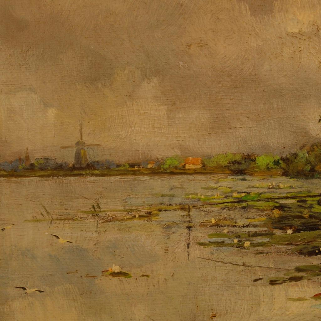 Dutch Signed Painting Landscape Oil on Canvas, 20th Century For Sale 4