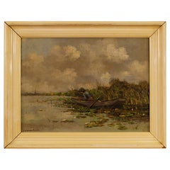 Vintage Dutch Signed Painting Landscape Oil on Canvas, 20th Century