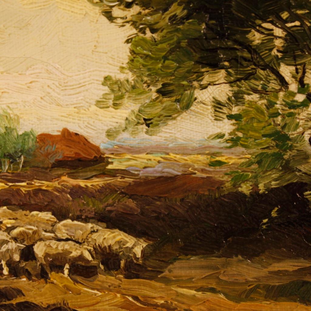 Dutch Signed Painting Landscape with Shepherd and Sheep, 20th Century For Sale 4