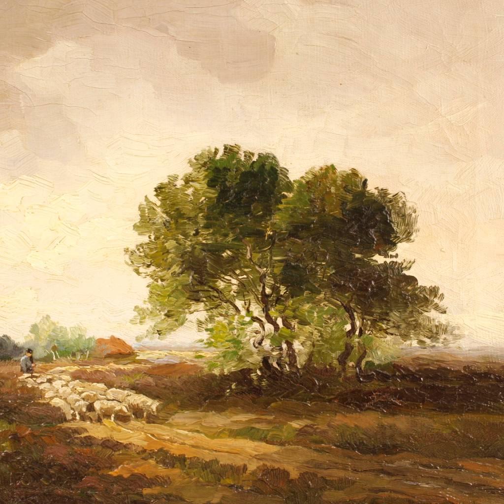 20th Century Oil on Canvas  Dutch Signed Landscape Painting, 1950 In Good Condition In Vicoforte, Piedmont