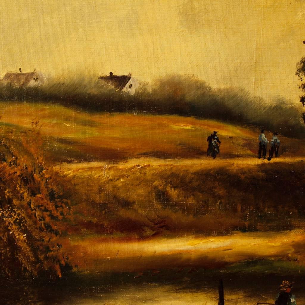 Dutch Signed Painting Oil on Canvas Landscape with Characters from 19th Century 7