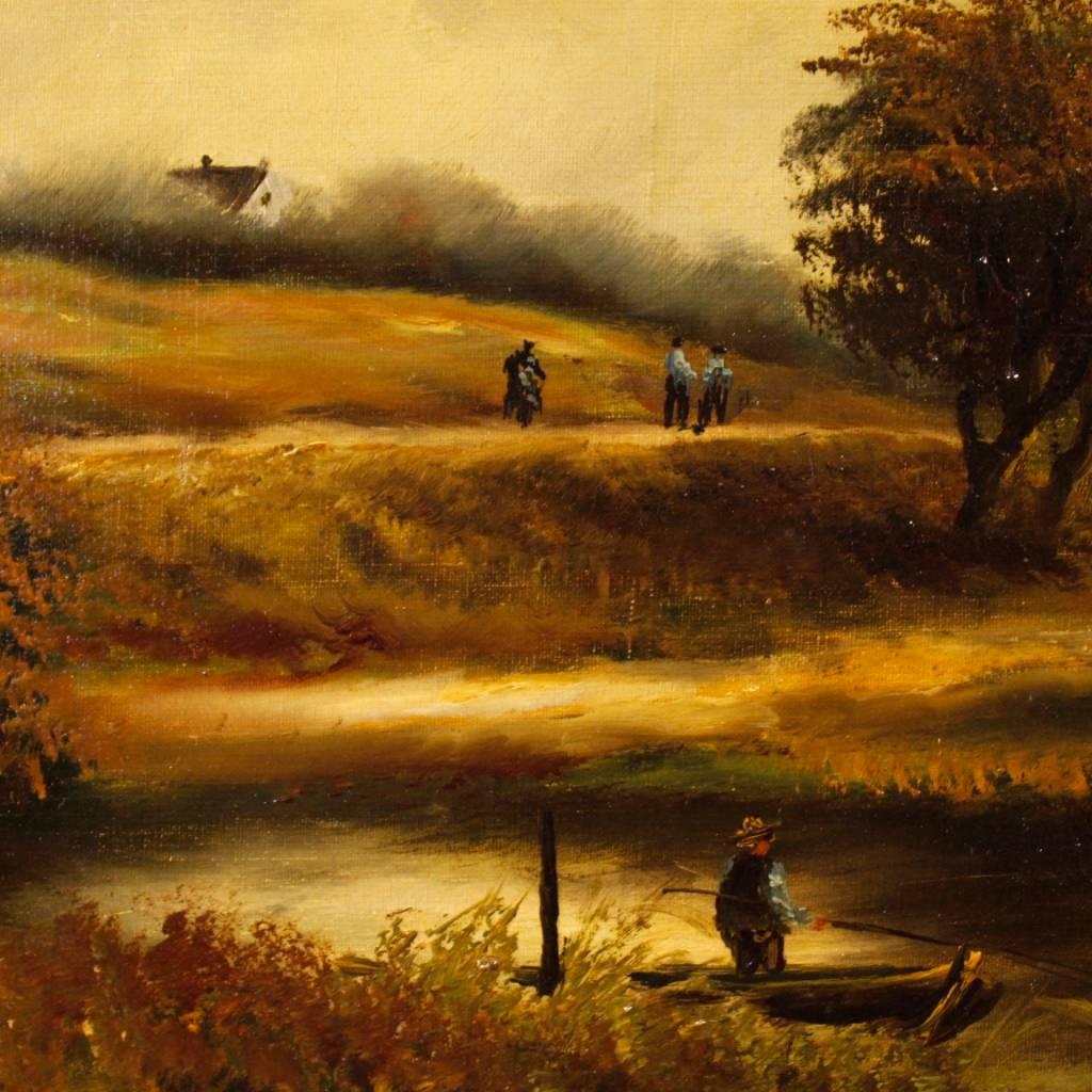 Dutch Signed Painting Oil on Canvas Landscape with Characters from 19th Century 3