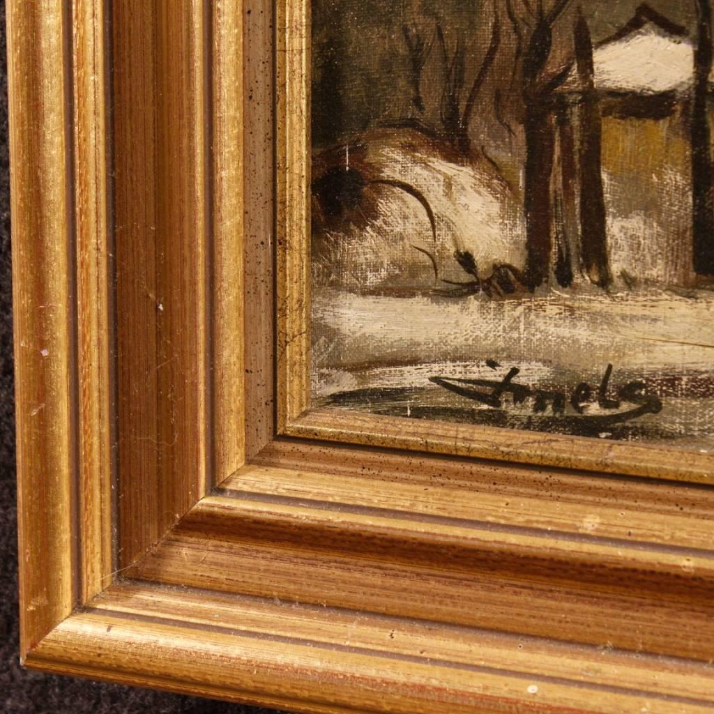 20th Century Oil on Canvas Dutch Signed Painting Winter Landscape, 1970 1