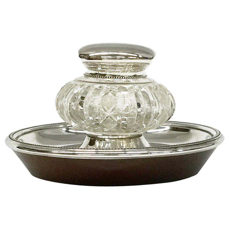 Tintero holandés de plata y cristal tallado de J.M. Van Kempen e hijo, 1874