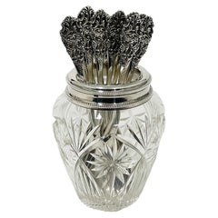 Vintage Dutch silver and crystal spoon vase with twelve spoons, 1910