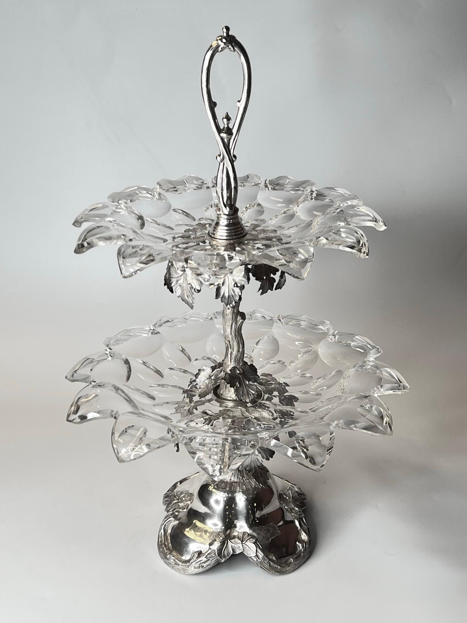 Arts and Crafts Dutch Silver and Cut Glass Dessert Stand by J.M. Van Kempen & Zoon For Sale