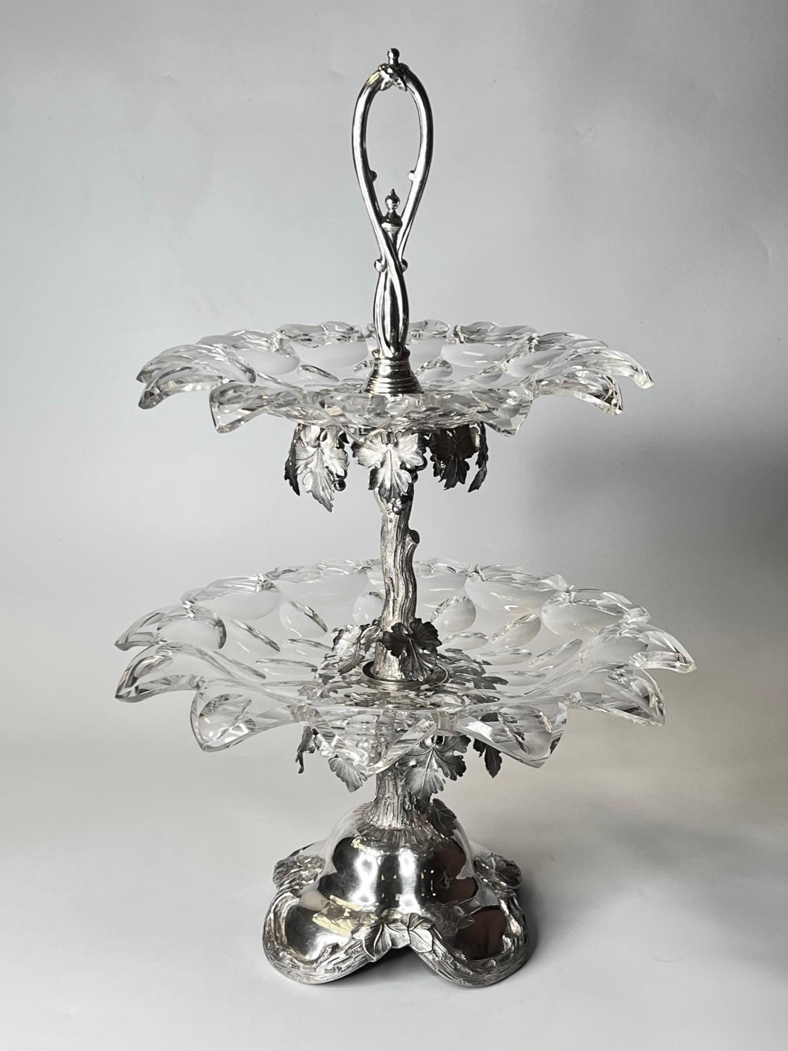 Dutch Silver and Cut Glass Dessert Stand by J.M. Van Kempen & Zoon In Good Condition For Sale In New York, NY