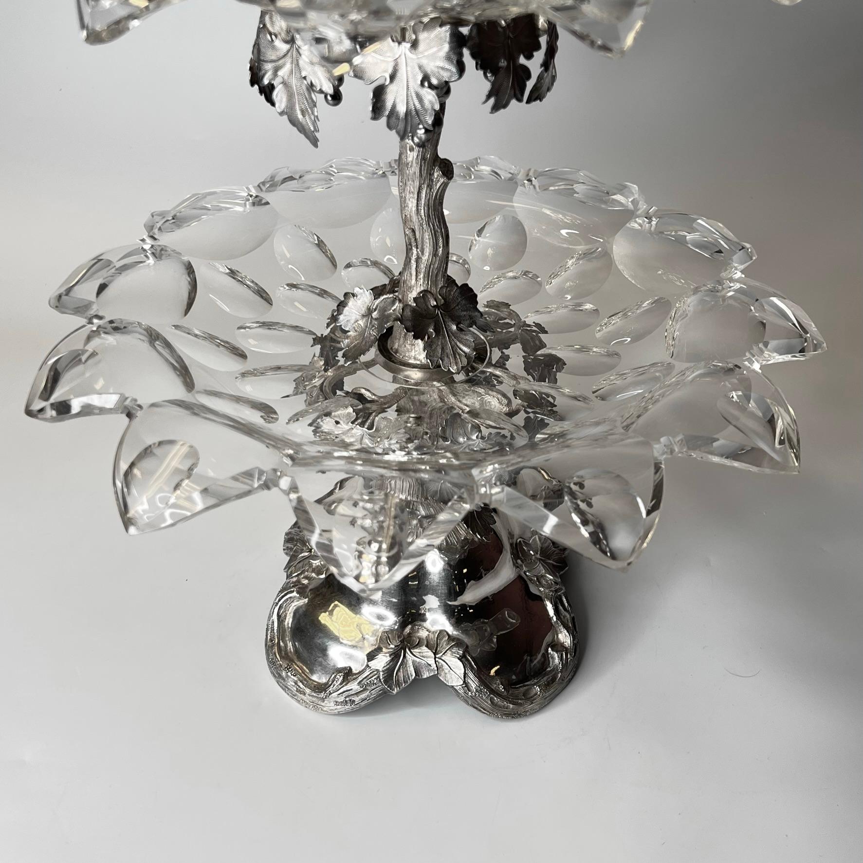 19th Century Dutch Silver and Cut Glass Dessert Stand by J.M. Van Kempen & Zoon For Sale