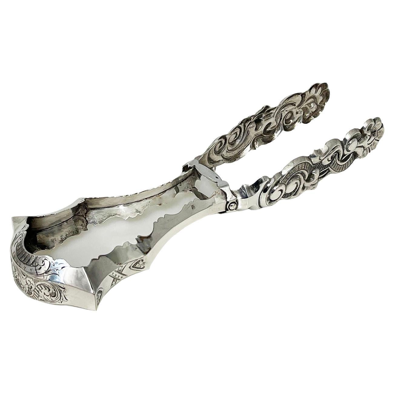 Dutch Silver Asparagus Tongs, by Antonius Hendrikus der Kinderen, 1853 For Sale