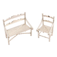 Dutch Silver Bench and Chair Miniatures for a Doll's House, Schoonhoven, 1970s