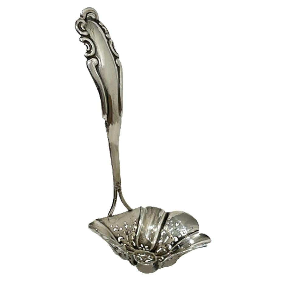 Cuchara coladora de azúcar Bierdermeier de plata holandesa de Hendrik Van der Ree, 1850
