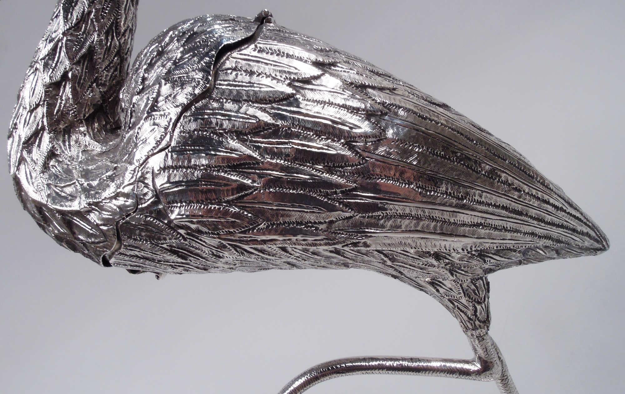 Dutch Silver Bird Spice Box of Egret Standing on One Leg For Sale 2