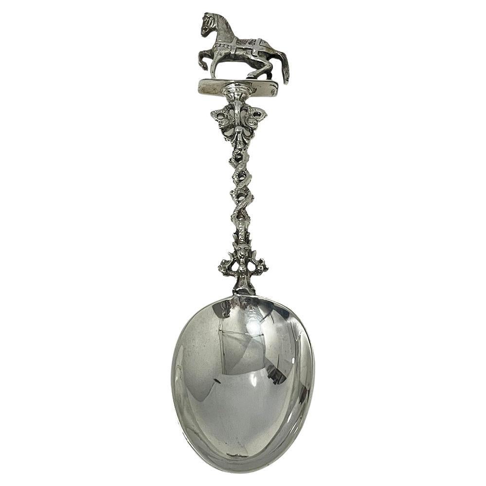Dutch silver birth spoon with Frisian horse, 1959