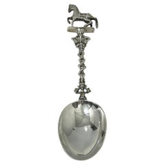 Dutch silver birth spoon with Frisian horse, 1959