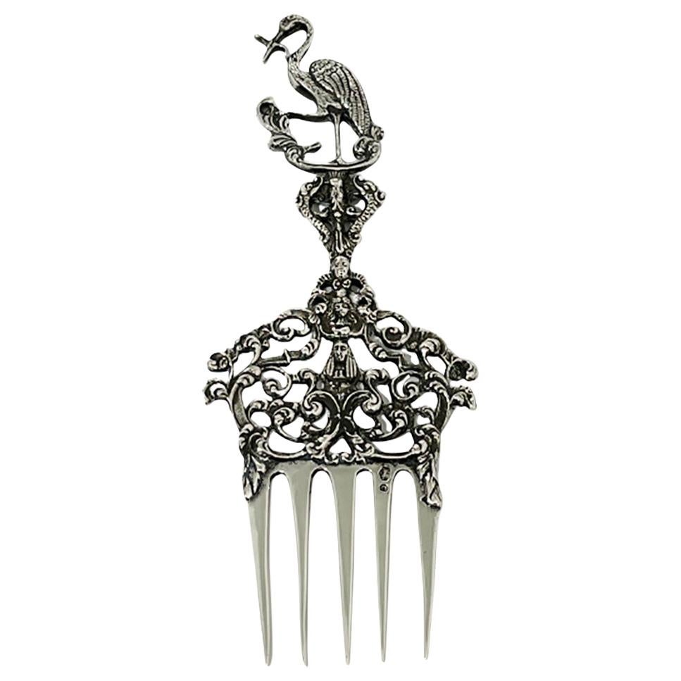 Dutch Silver Bread Fork with Stork Handle Made by Gerardus Schoorl, 1912