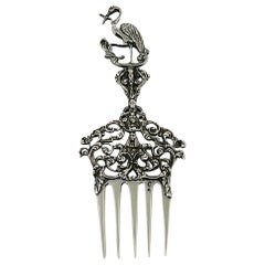 Antique Dutch Silver Bread Fork with Stork Handle Made by Gerardus Schoorl, 1912