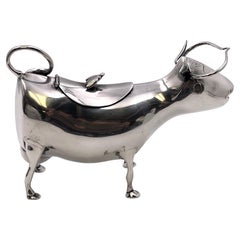 Dutch Silver Cow Creamer with Bee Motif from 20th Century