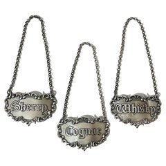 Dutch silver decanter, bottle labels by Niekerk, Schoonhoven