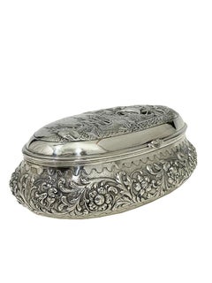 Dutch silver decorative box with scene of 17th C Naval Anglo-Dutch War, 1952