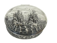 Dutch silver decorative box with scene of 17th-century Dutch Flagships, 1926