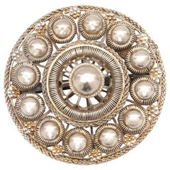 Antique Dutch Silver Large Round Filigree Knots Brooch