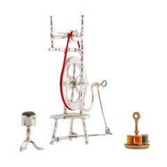 Dutch Silver Miniature Spinning Wheel for a Doll's House, Schoonhoven, 1970s