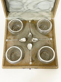 Dutch silver mounted crystal-cut salt cellar set, 1921-1925