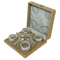 Dutch silver mounted crystal-cut salt cellar set, 1921-1925