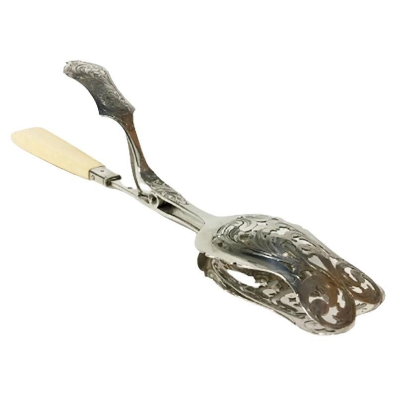 Dutch silver pastry tong, Amsterdam, 1845 For Sale