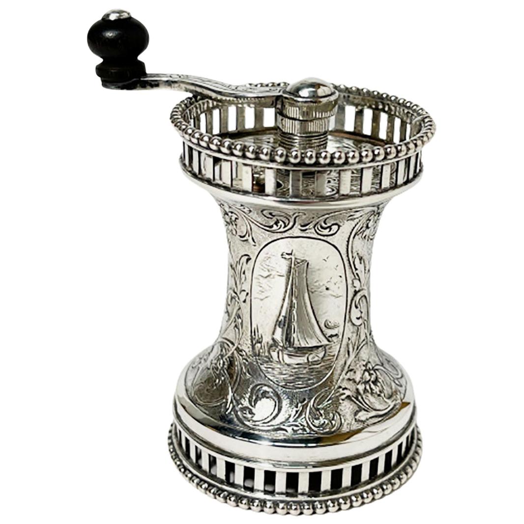 Dutch Silver Pepper Mill by Vos & Co, Haarlem, 1915-1920 For Sale