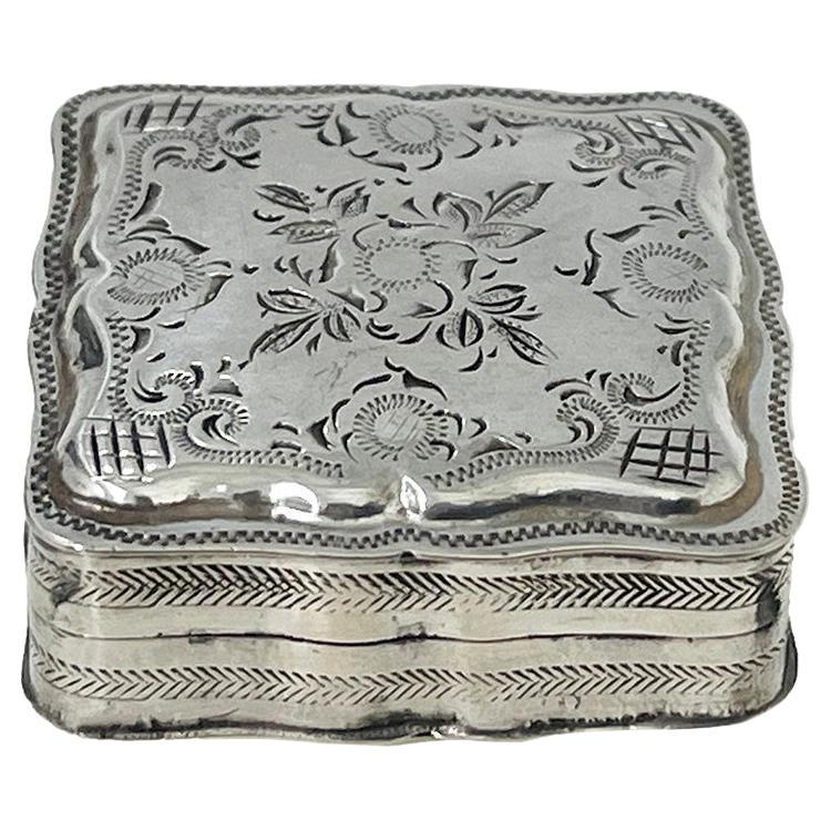 Boîte à pilules hollandaise en argent, 1869 en vente