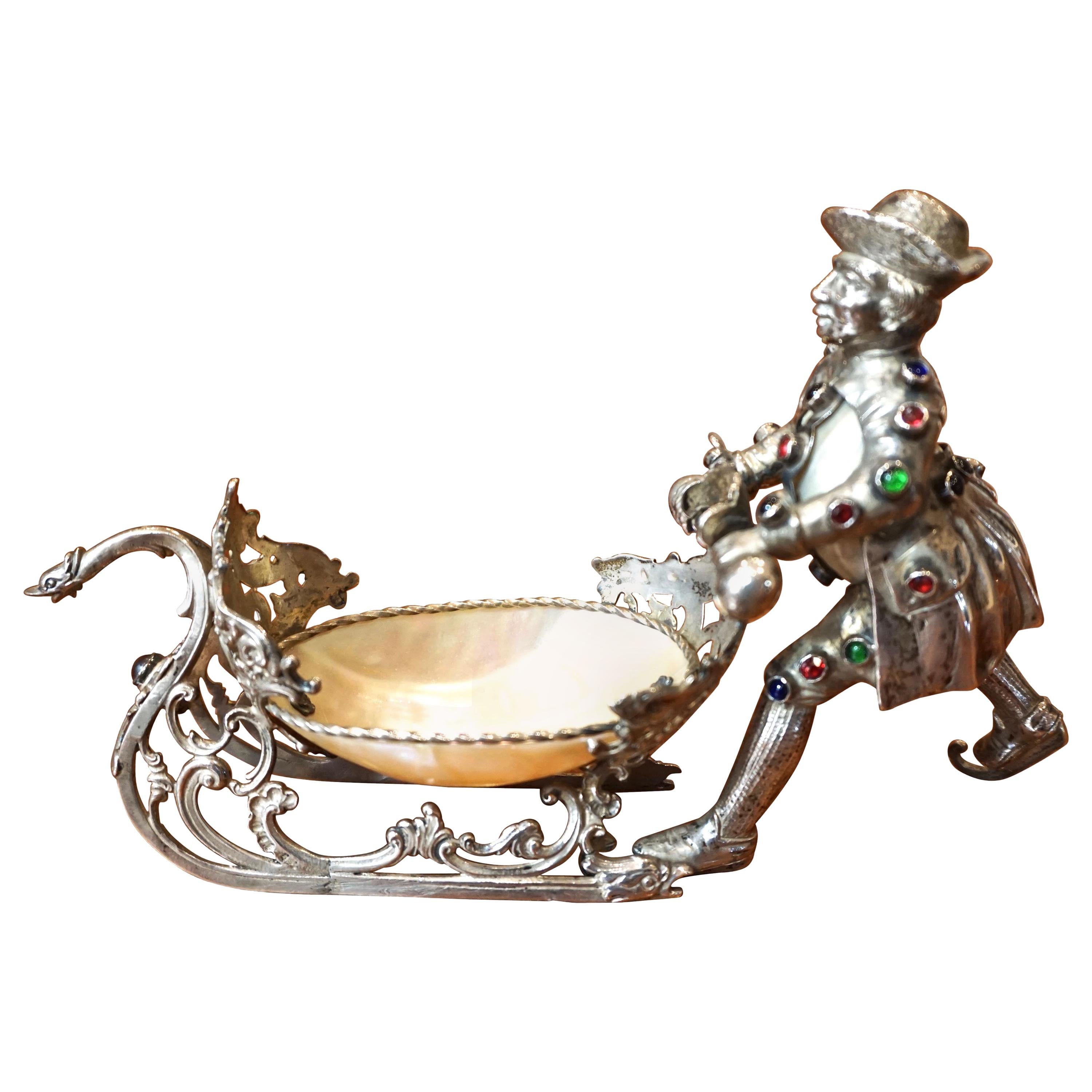 Dutch Silver Plate and Shell Sleigh Driven by Bejeweled Gentleman on Iceskates