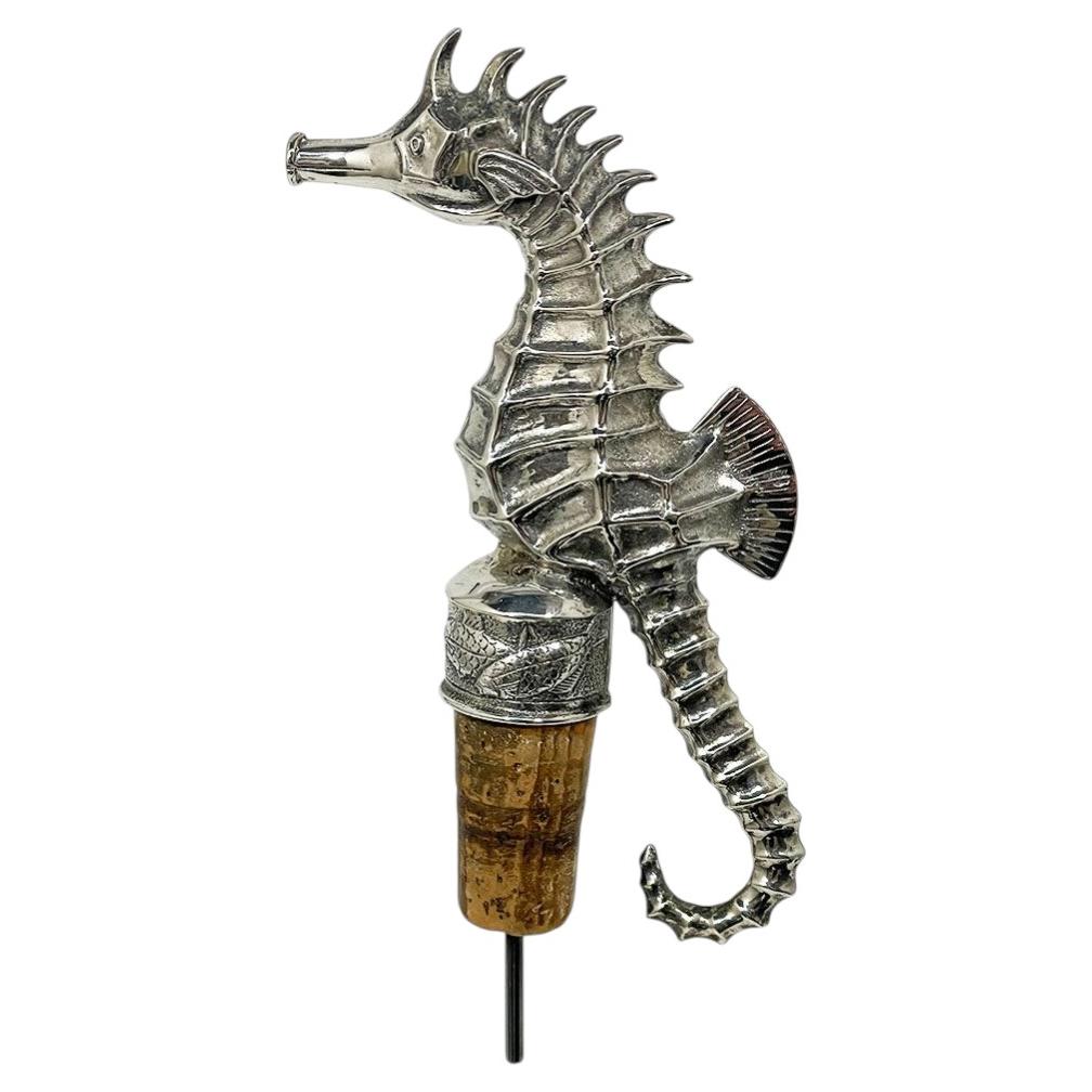 Dutch Silver Seahorse Wine Bottle Cork Stopper with Pouring Spout
