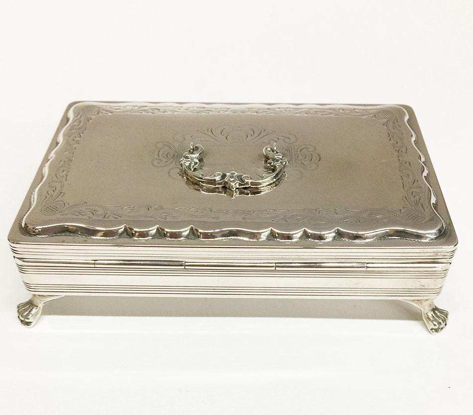 Engraved Dutch Silver Spoon Box in Biedermeier Style with Tea Spoons For Sale