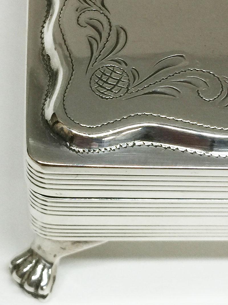 Engraved Dutch Silver Spoon Box in Biedermeier Style with Tea Spoons For Sale