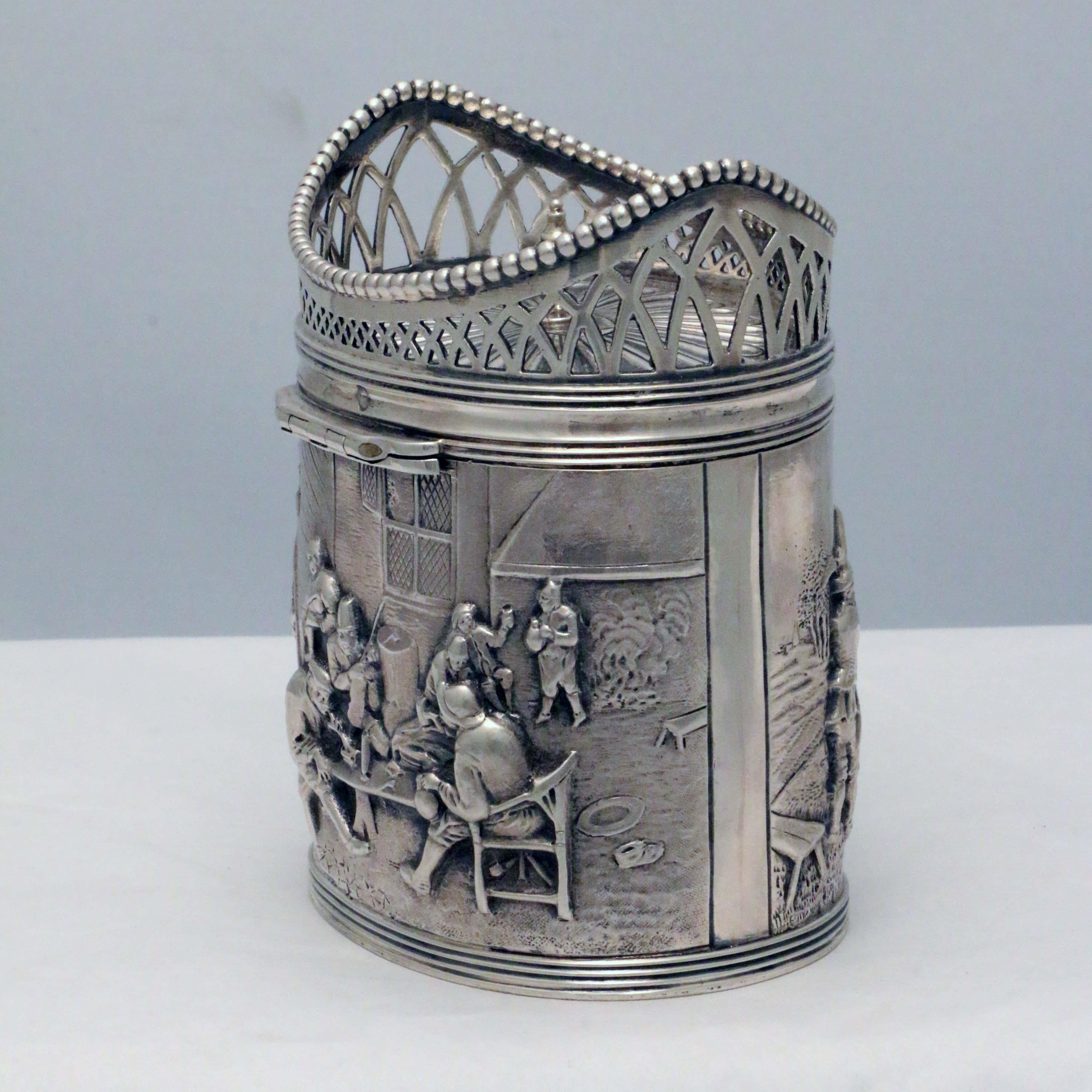 Hand-Crafted Dutch Silver Tea Caddy For Sale