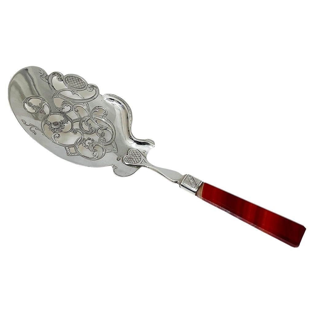 Dutch silver with agate serving spoon by Antonius Hendrikus der Kinderen, 1865