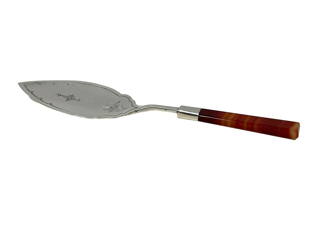 Cuillère de service en argent hollandais avec agate de C.F. Wewer, 1981 en vente 2