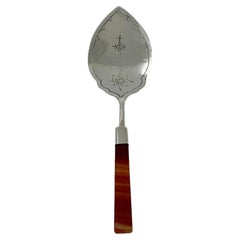 Dutch silver with agate serving spoon by C.F. Wewer, 1981